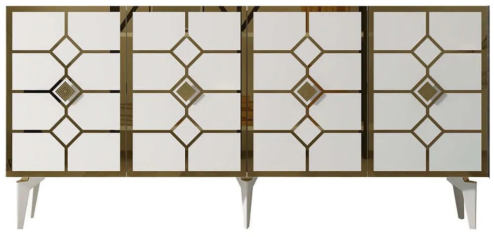 Μπουφές Cagla 475OLV2765 150x40x79cm White-Gold Μοριοσανίδα, Μελαμίνη