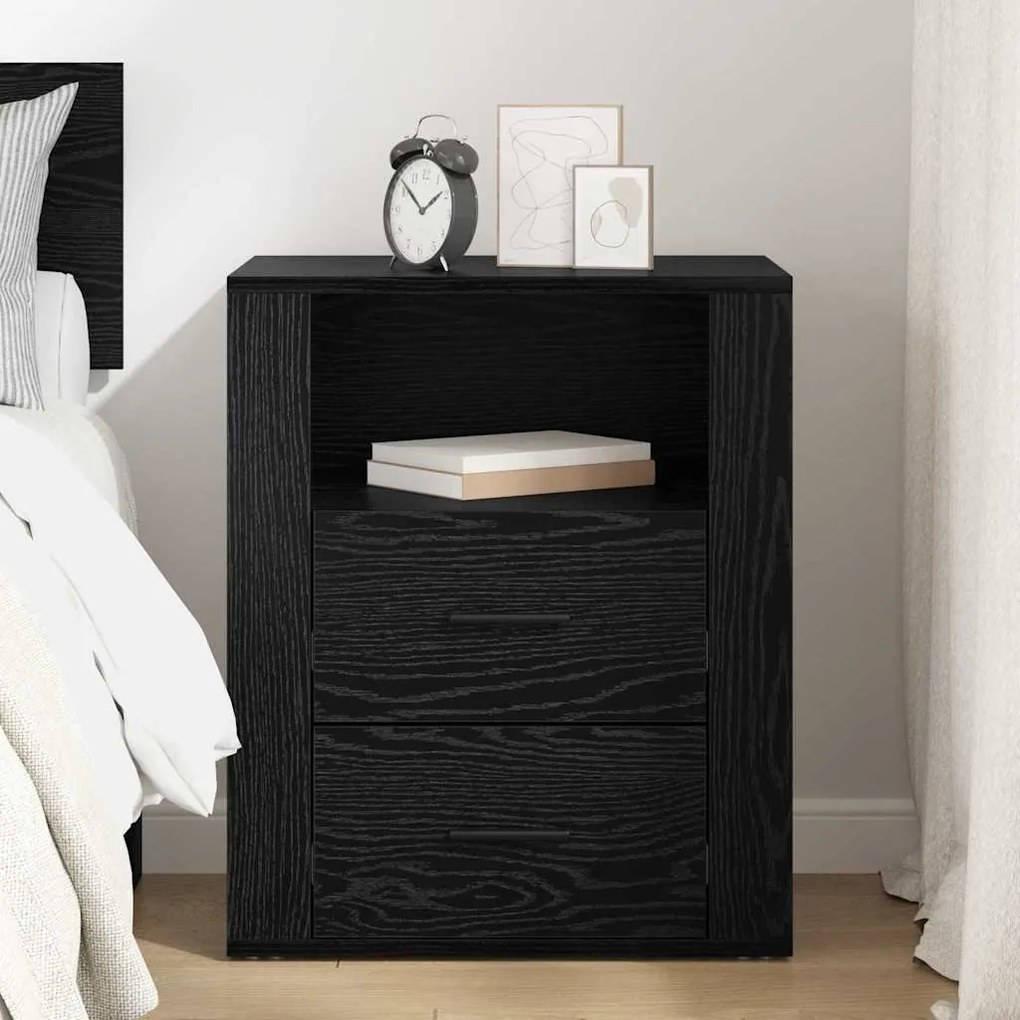 vidaXL Κομοδίνο Μαύρη δρυς 50 x 36 x 60 εκ Επεξεργασμένο ξύλο