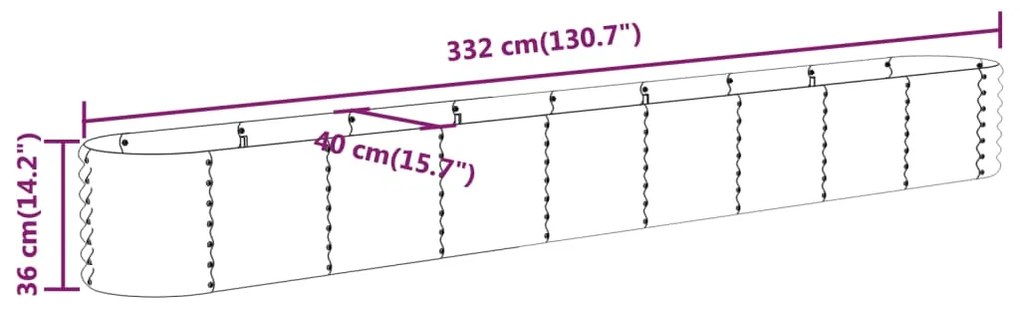 vidaXL Ζαρντινιέρα Πράσινη 332x40x36 εκ Ατσάλι με Ηλεκτρ. Βαφή Πούδρας