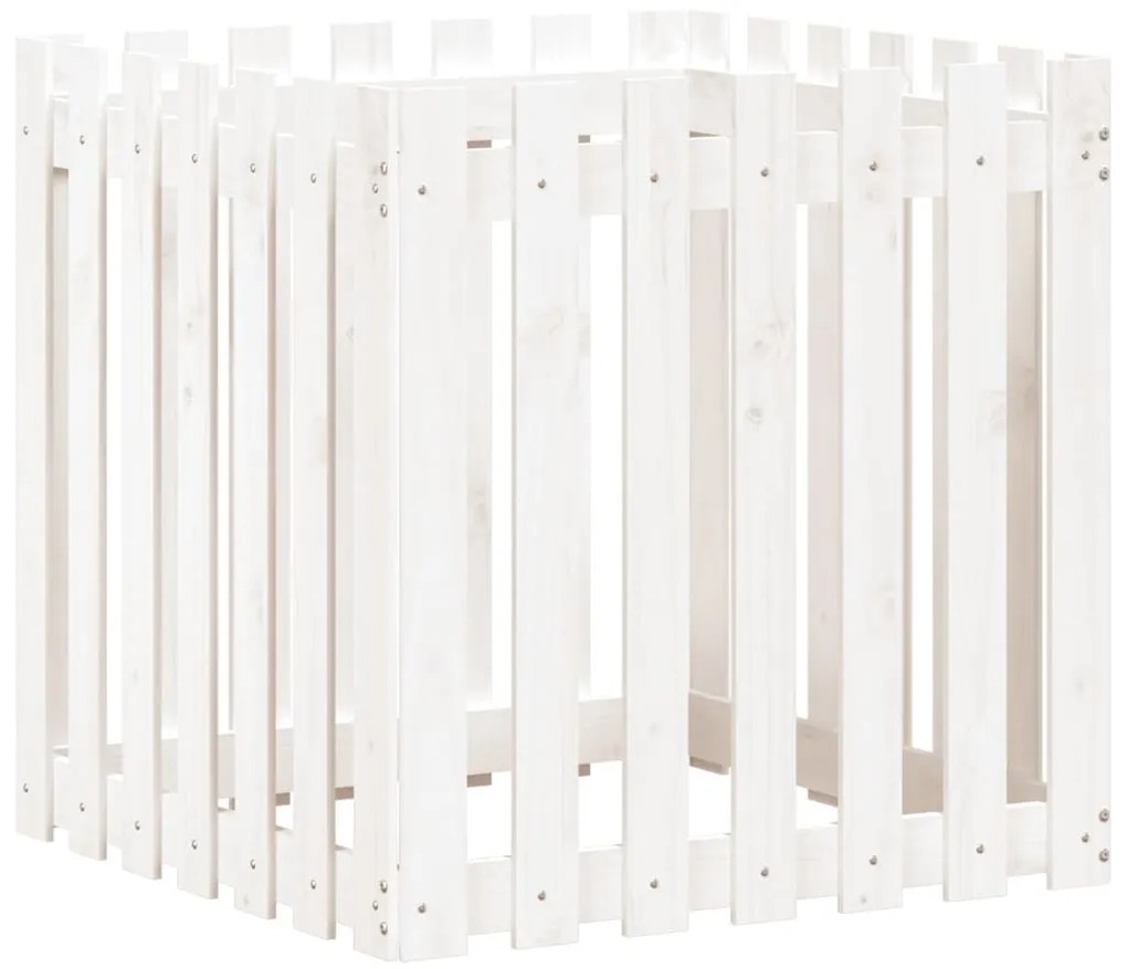 vidaXL Ζαρντινιέρα με Σχέδιο Φράχτη Λευκή 70 x 70 x 70 εκ. Μασίφ Πεύκο