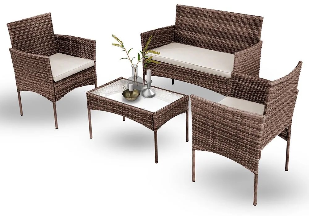 Σαλόνι κήπου Calma σετ 4τμχ rattan cappuccino-ύφασμα μπεζ 100-03747