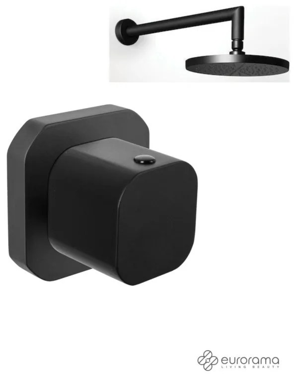 Eurorama Slot Black Matt Εκτροπέας Eντοιχισμού 3 Eξόδων+Κεφαλή Ντους Στρογγυλή Φ30εκ. με μπράτσο τοίχου