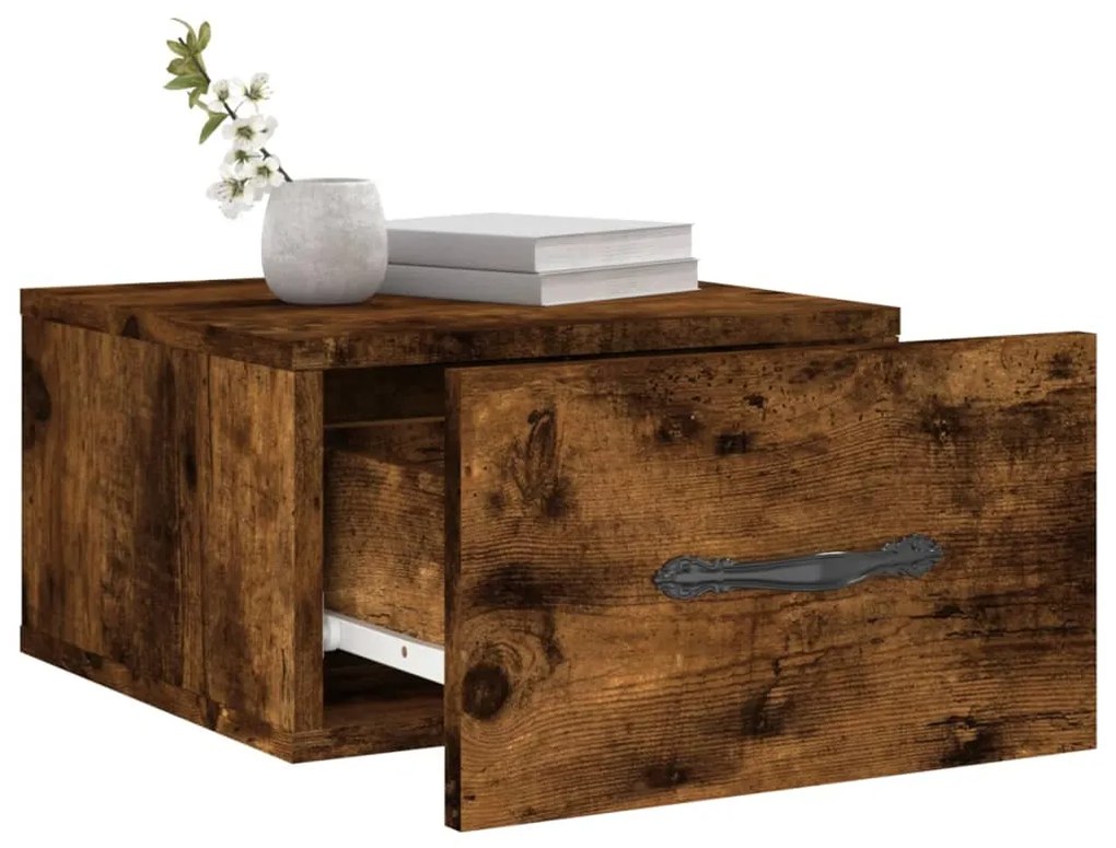 vidaXL Κομοδίνο Επιτοίχιο Καπνιστή Δρυς 35 x 35 x 20 εκ.