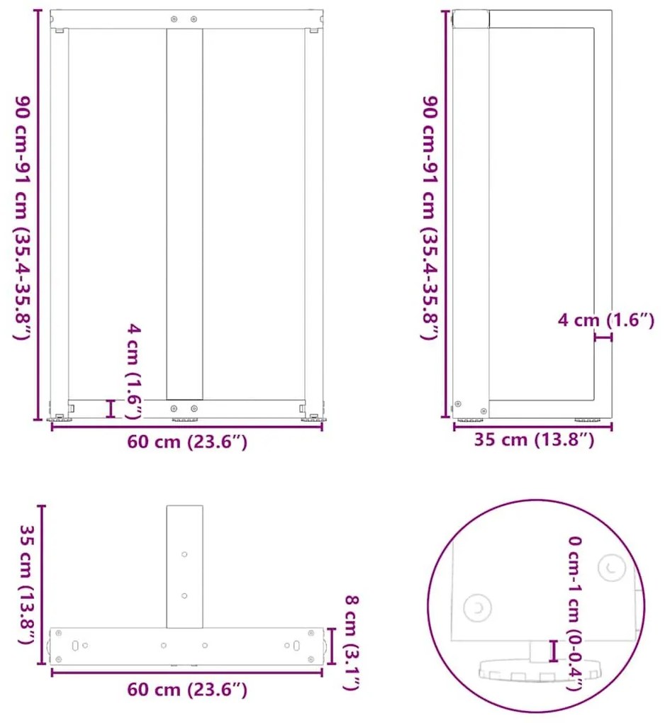 Πόδια τραπεζιού μπαρ σε σχήμα T 2 τεμ. Λευκό 60x35x(90-91) εκ. - Λευκό