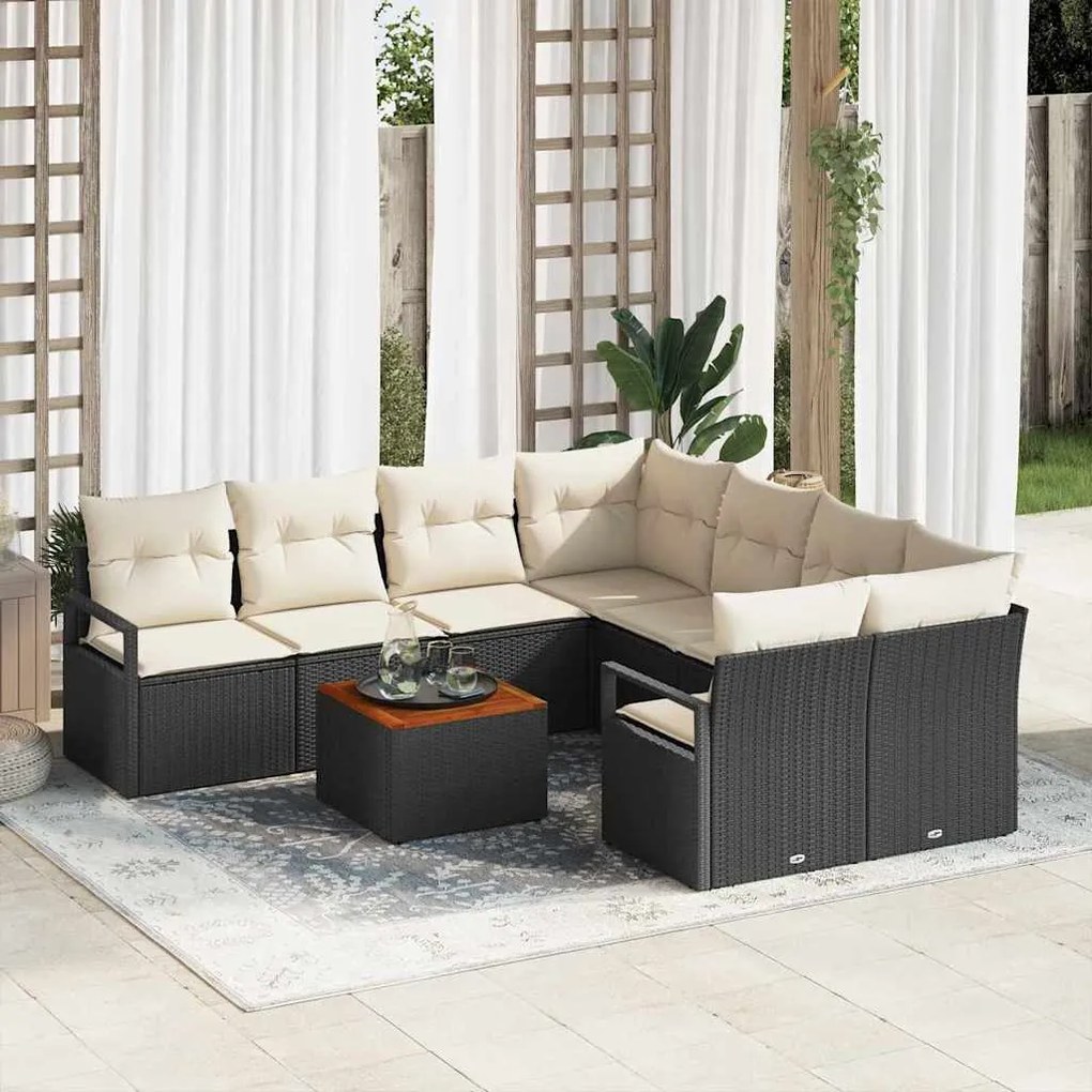 vidaXL Σετ Καναπέ Κήπου με μαξιλάρι 9 pcs Μαύρο Πολυ ράταν