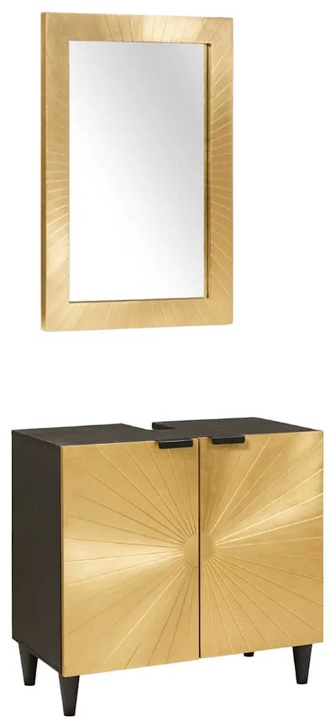 vidaXL Σετ Ντουλαπιών Μπάνιου 2 pcs Μαύρο και Χρυσό Στερεό ξύλο μάνγκο