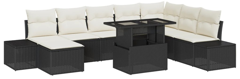 vidaXL σετ καναπέ κήπου 9 τεμαχίων με μαξιλάρια μαύρο πολυράταν