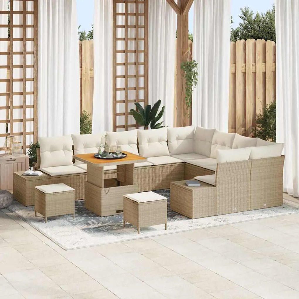 vidaXL Σετ Καναπέ Κήπου με αποθήκευση 12 pcs Μπεζ Πολυ ράταν
