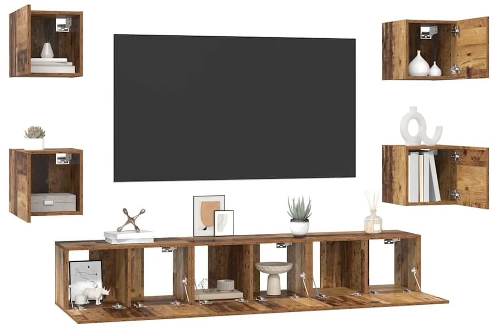 vidaXL Σετ επίπλου τηλεόρασης 7 pcs Παλιό Ξύλο Επεξεργασμένο ξύλο