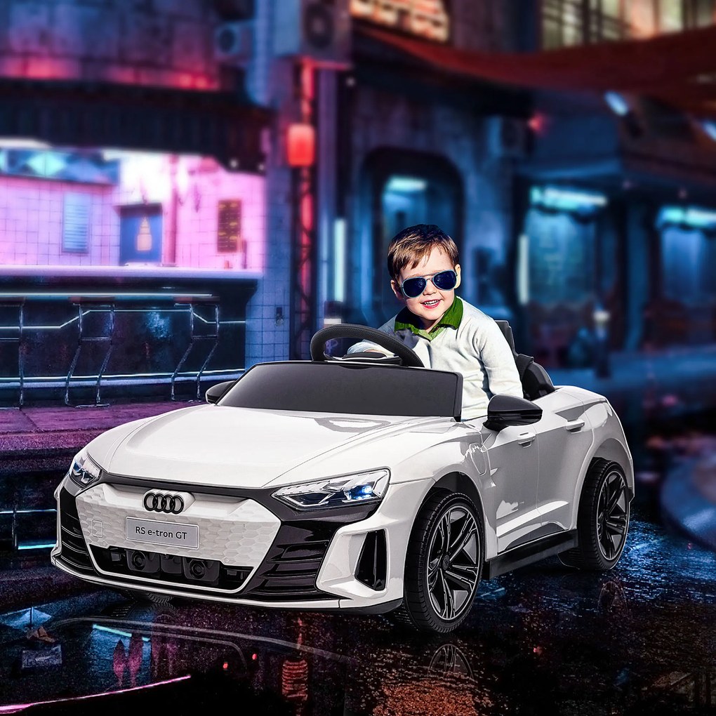 HOMCOM Ηλεκτρικό Αυτοκίνητο για Παιδιά Audi RS e-tron GT με Ζώνη Ασφαλείας, Τηλεχειριστήριο, Προβολείς, Λειτουργία Μουσικής, Λευκό, 103 x 58 x 41cm