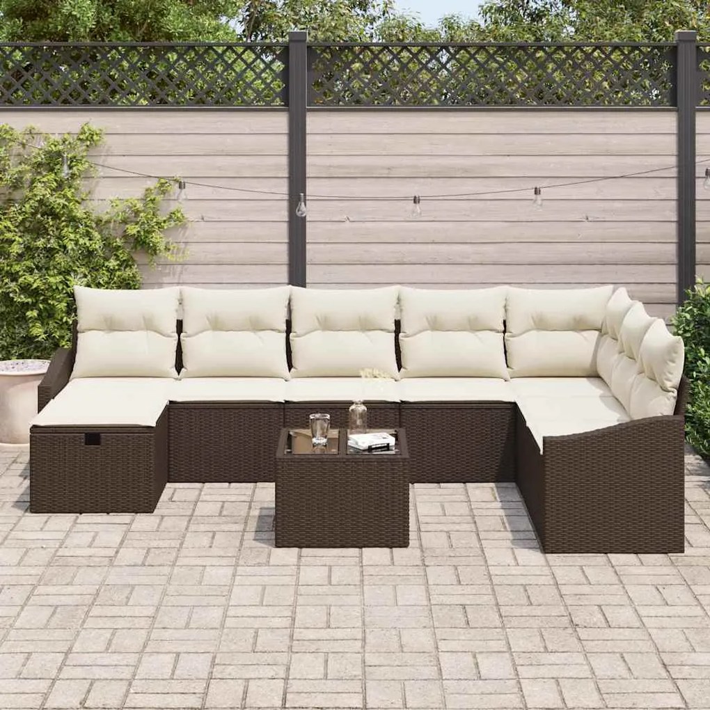 vidaXL Σετ Καναπέ Κήπου 9 pcs Καφέ 55 x 62 x 69 εκ Πολυ ράταν