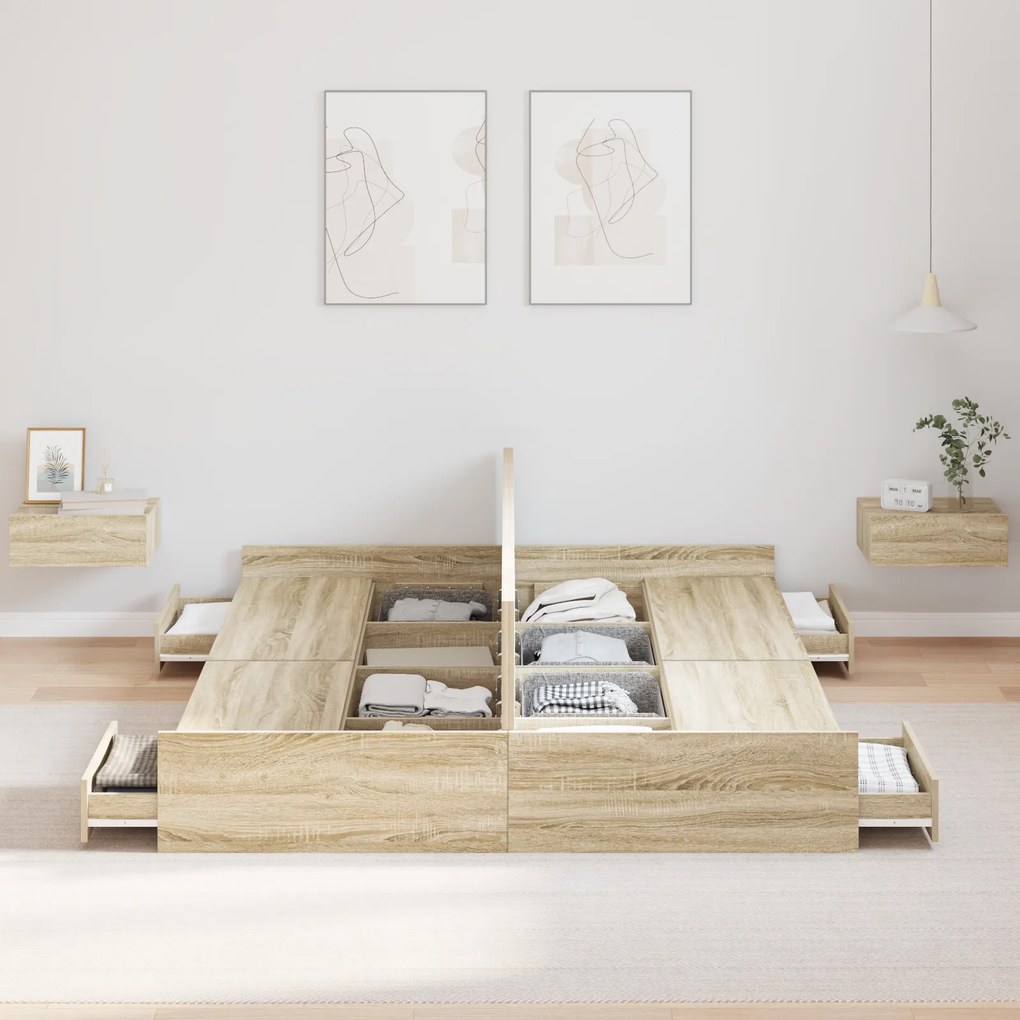 vidaXL Κρεβάτι με αποθηκευτικό χώρο Sonoma Δρυς 160 x 200 cm