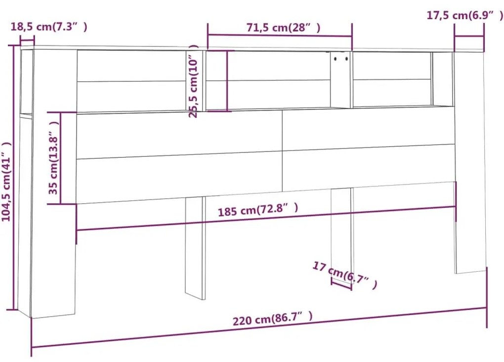 Κεφαλάρι Με Αποθηκευτικό Χώρο Καφέ Δρυς 220x18,5x104,5 εκ. - Καφέ