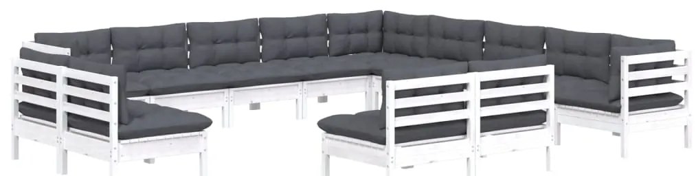 vidaXL Σαλόνι Κήπου Σετ 13 Τεμαχίων Λευκό από Ξύλο Πεύκου με Μαξιλάρια