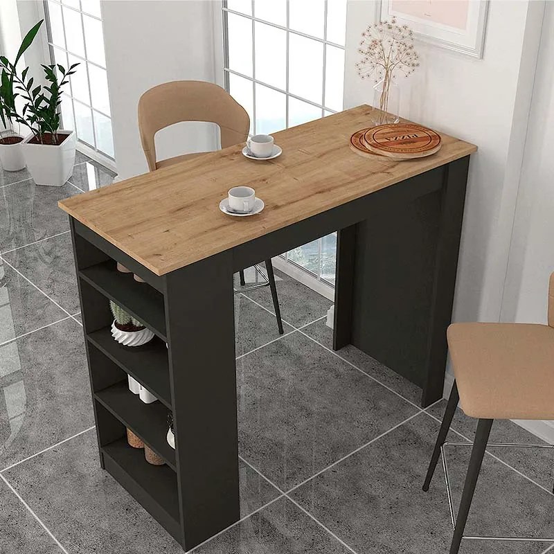 ΤΡΑΠΕΖΙ ΜΠΑΡ MONACO MEGAPAP ΧΡΩΜΑ ΑΝΘΡΑΚΙ - SAPPHIRE OAK 120X51,6X101,8ΕΚ.