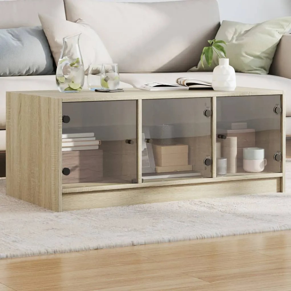 vidaXL Τραπεζάκι Σαλονιού Sonoma Δρυς 102x50x42 εκ. με Γυάλινες Πόρτες