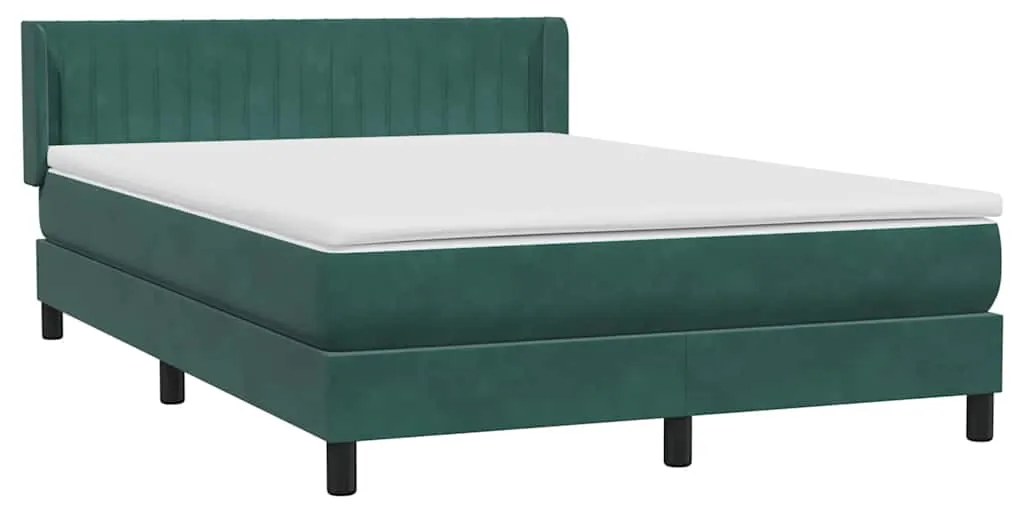vidaXL Box Spring Κρεβάτι με στρώμα Σκούρο πράσινο 140x220cm Βελούδινο
