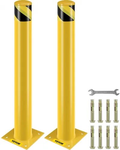 VEVOR Safety Bollard, 36 Inch Height Bollard Post, 4.5 Inch Diameter Steel Pipe Safety Bollard Post, Yellow Steel Bollard, Steel Safety Bollard with 8 Anchor Bolts, Perfect for Traffic-Sensitive Area
