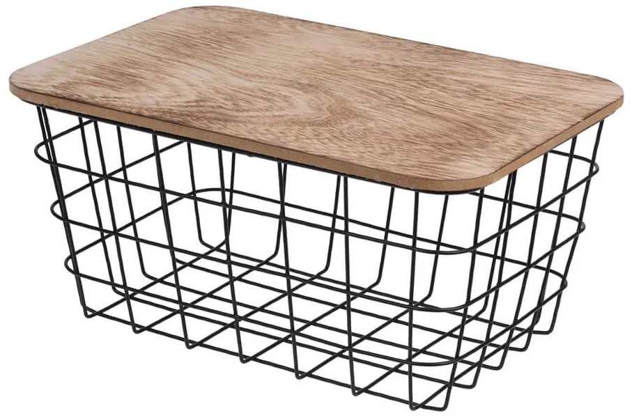 Μεταλλικό καλάθι H&S Collection με καπάκι και διαστάσεις 31x22x16cm - Kαφέ/Μαύρο