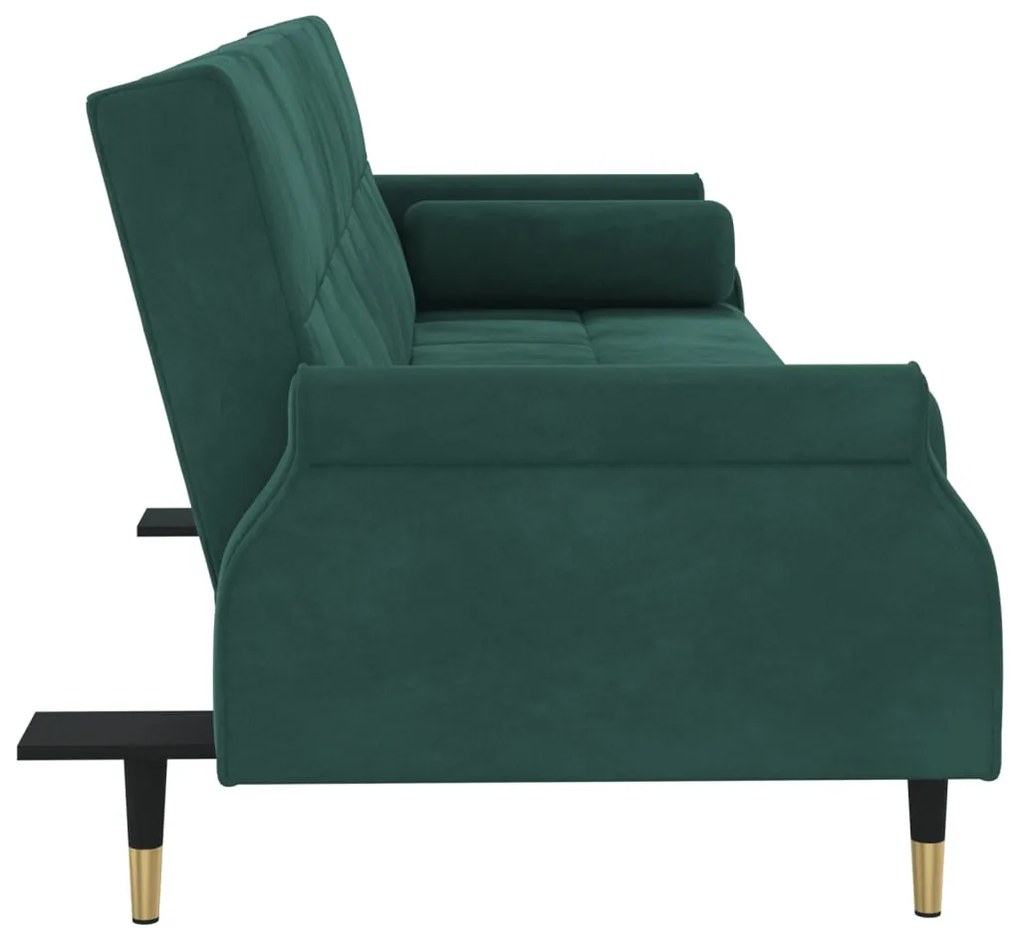 vidaXL Καναπές Κρεβάτι Σκούρο Πράσινο Βελούδινος με Μαξιλάρια