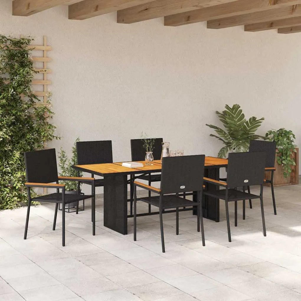 vidaXL Σέτ φαγητού για κήπο 7 pcs Μαύρο, Καφέ 190 x 80 x 75 εκ.