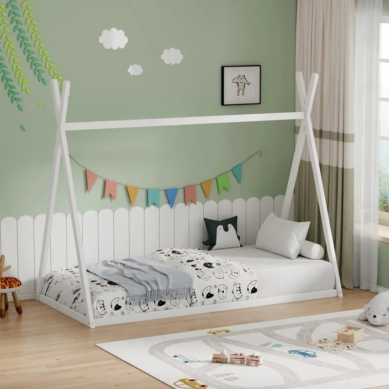 Κρεβάτι παιδικό Lilly τύπου Montessori ξύλο πεύκου λευκό 90x190 εκ. 90x190x156.5 εκ.