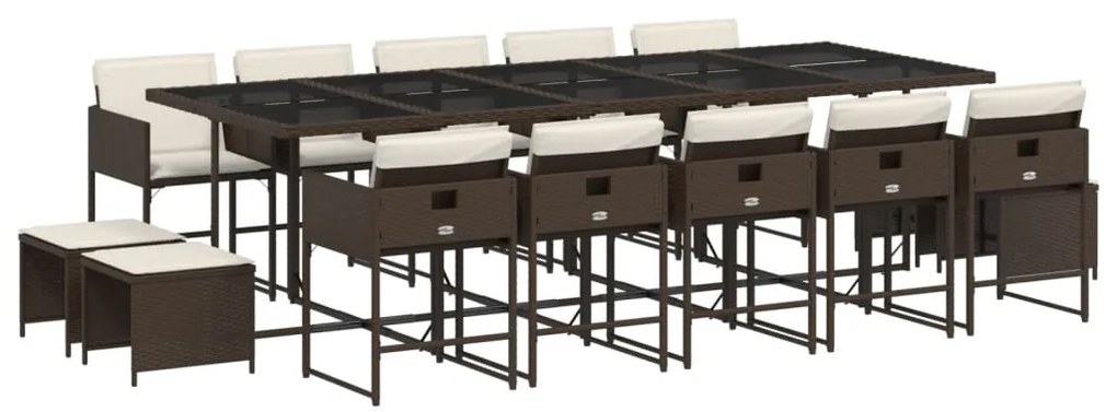 vidaXL Σετ Τραπεζαρίας Κήπου 15 τεμ Καφέ από Συνθ. Ρατάν με Μαξιλάρια