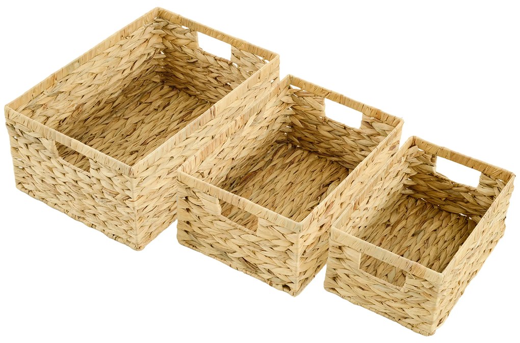 HOMCOM Σετ 3 καλαθιών αποθήκευσης με λαβές και μεταλλικό σκελετό, για ράφια, υπνοδωμάτιο, σαλόνι, μπάνιο, φυσικό τόνο