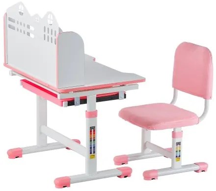 VEVOR Kids Study Chair and Desk with Bookshelf &amp; Drawer Adjustable Height Pink