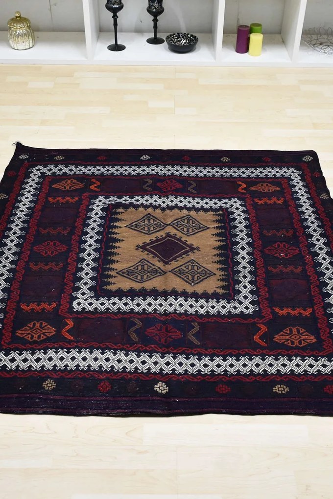 Χειροποίητο Χαλί Persian Kilim Wool Blue-Black-Red 135Χ133 135X133cm