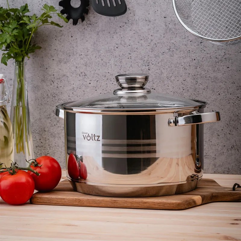 Oliver Voltz OV51210R20B Σετ κατσαρόλας και τηγανιών, 20 τεμαχίων, πολυστρωματικός πυθμένας, επαγωγή, ανοξείδωτο ατσάλι, αξεσουάρ, ασημί