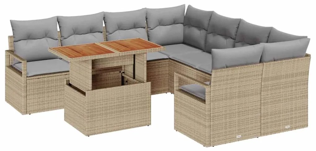 vidaXL Σέτ φαγητού για κήπο 9 pcs Μπεζ, Γκρι 100 x 55 x 73 εκ