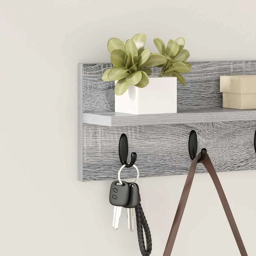 vidaXL Τοίχου Κρεμάστρα με ράφι Γκρι sonoma 40 x 10.5 x 18 εκ