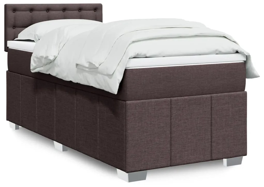 vidaXL Κρεβάτι Boxspring με Στρώμα Σκούρο Καφέ 90x200 εκ. Υφασμάτινο