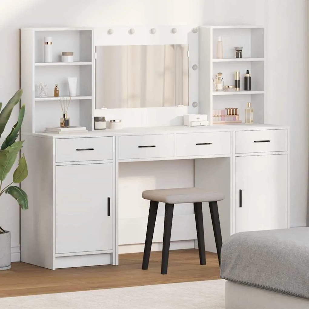 vidaXL Σετ Τραπεζιού Μακιγιάζ με ράφι 3 pcs Λευκό 78.5 x 41 x 135 εκ
