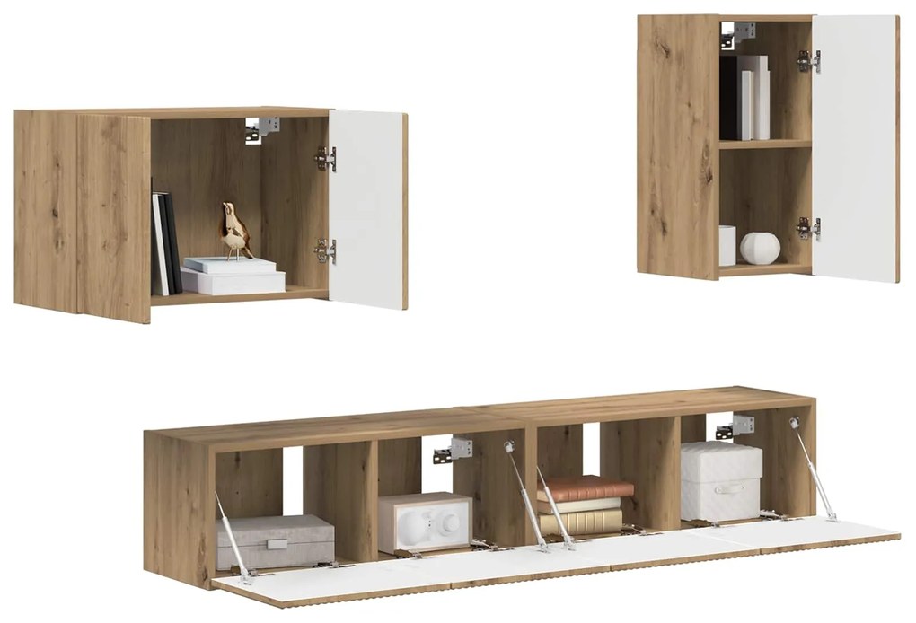 vidaXL Σετ τοίχου για τηλεόραση 4 pcs Artisan Oak Επεξεργασμένο ξύλο