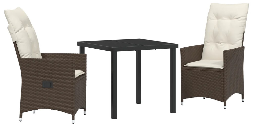 vidaXL 3 Τεμαχίων Σετ Τραπεζαρίας Κήπου με Μαξιλάρια Καφέ Πολυ Ρατάν