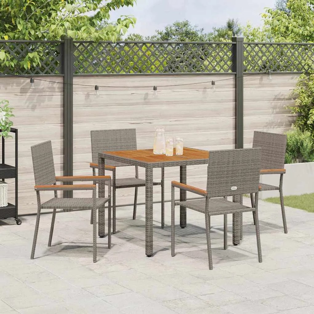 vidaXL Σέτ φαγητού για κήπο 5 pcs Γκρι 90 x 90 x 75 cm συνθετικό ρατάν