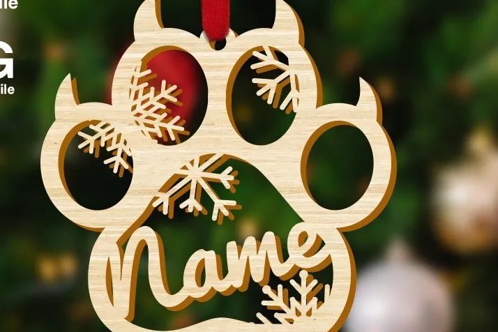 Σετ των 3 Intra απο ξύλο plywood 3mm-4mm πάχος Διακόσμηση χριστουγεννιάτικου δέντρου Cat Paw Δίασταση 0x0 cm INTRAFABR-46350652