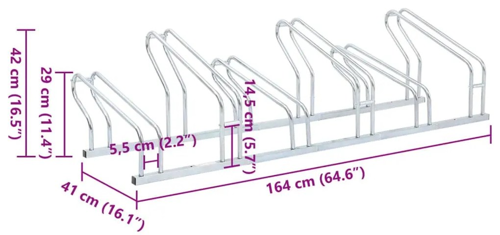 Βάση Ποδηλάτου για 6 Ποδήλατα Επιδαπέδιο Γαλβανισμένο Χάλυβα - Ασήμι