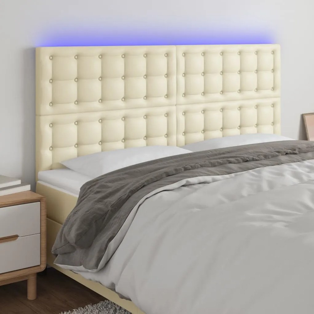 vidaXL Κεφαλάρι Κρεβατιού LED Κρεμ 160x5x118/128 εκ. Συνθετ. Δέρμα