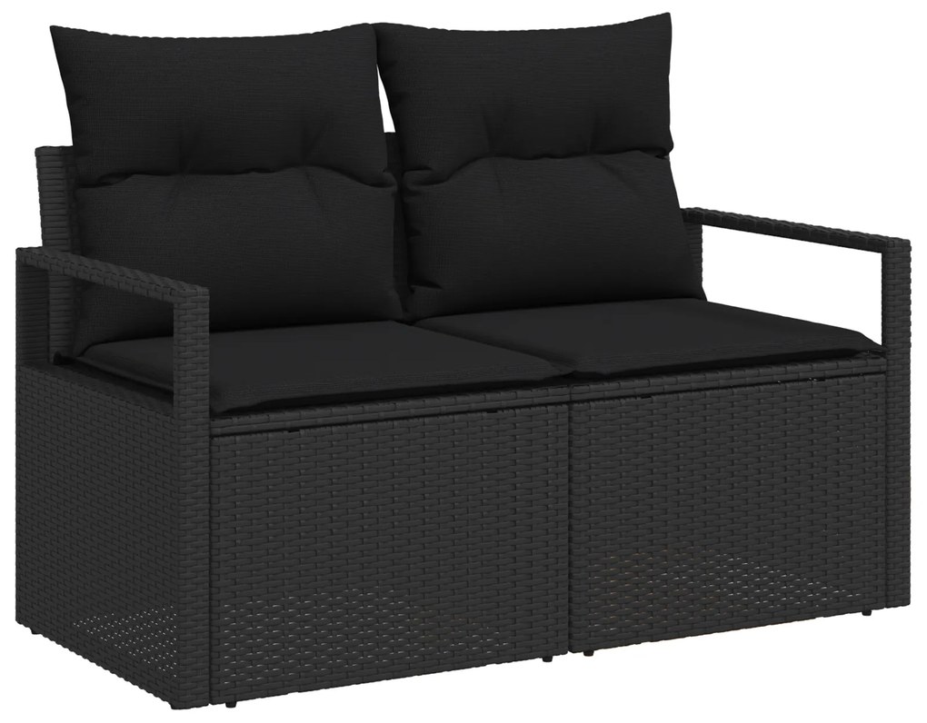 vidaXL 8 Piece Καναπές Κήπου με Μαξιλάρες Μαύρο Πολυ Ρατάν