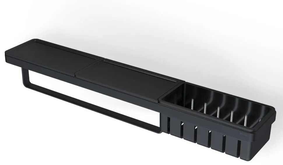 Geesa Frame 8854-400 Black Matt Εταζέρα Αντιστρεφόμενη με Πετσετοκρεμάστρα Σχισμή Αποστράγγισης και Αφαιρούμενο Καλάθι 63cm