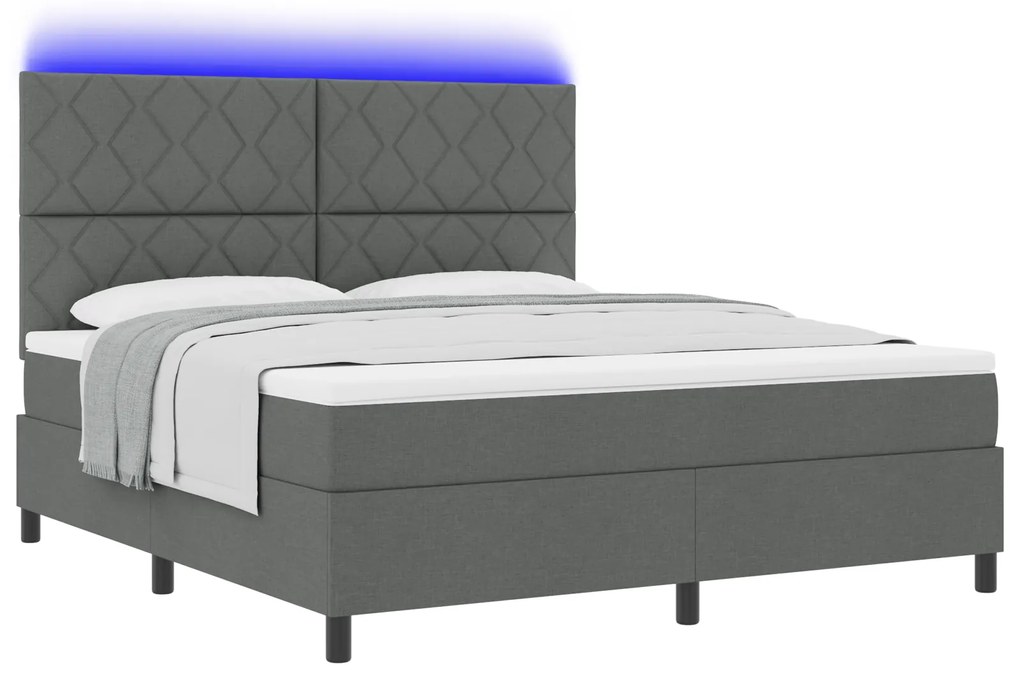vidaXL Κρεβάτι με Ελατήρια και Στρώμα & LED - Σκοτεινό Γκρι, 180 x 200 εκ.