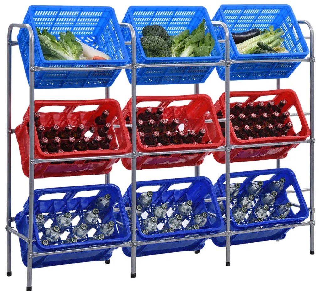 vidaXL Ράφι Αποθήκευσης για 9 Κιβώτια Ασημί 145x33x116 εκ. Ατσάλινο