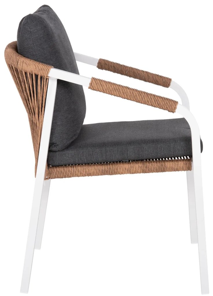 Καρέκλα - Πολυθρόνα MAERLY C6051.01 Αλουμινίου Λευκή με P.E. Rattan Καφέ και Ανθρακί μαξιλάρια 55,5x62,5x76,5-85 εκ. 55.5x62.5x85 εκ.