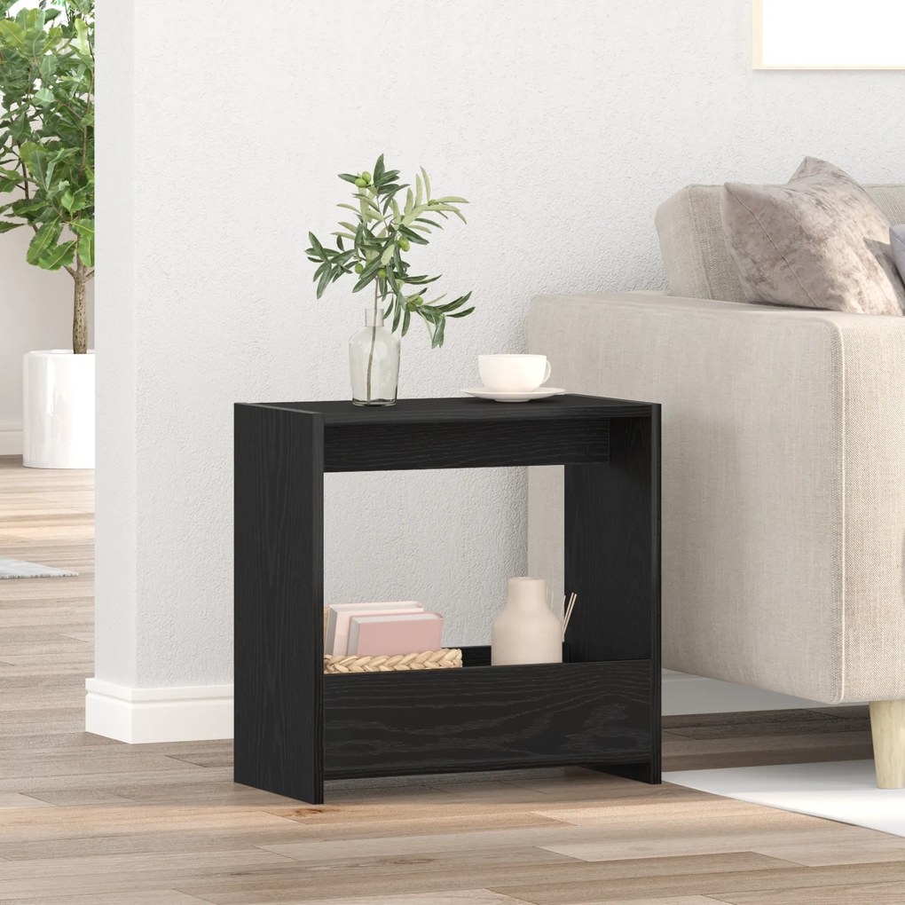vidaXL Τραπέζι Δίπλα στον Καναπέ Μαύρο Δρύς 50x26x50 εκ Επεξεργασμένο Ξύλο