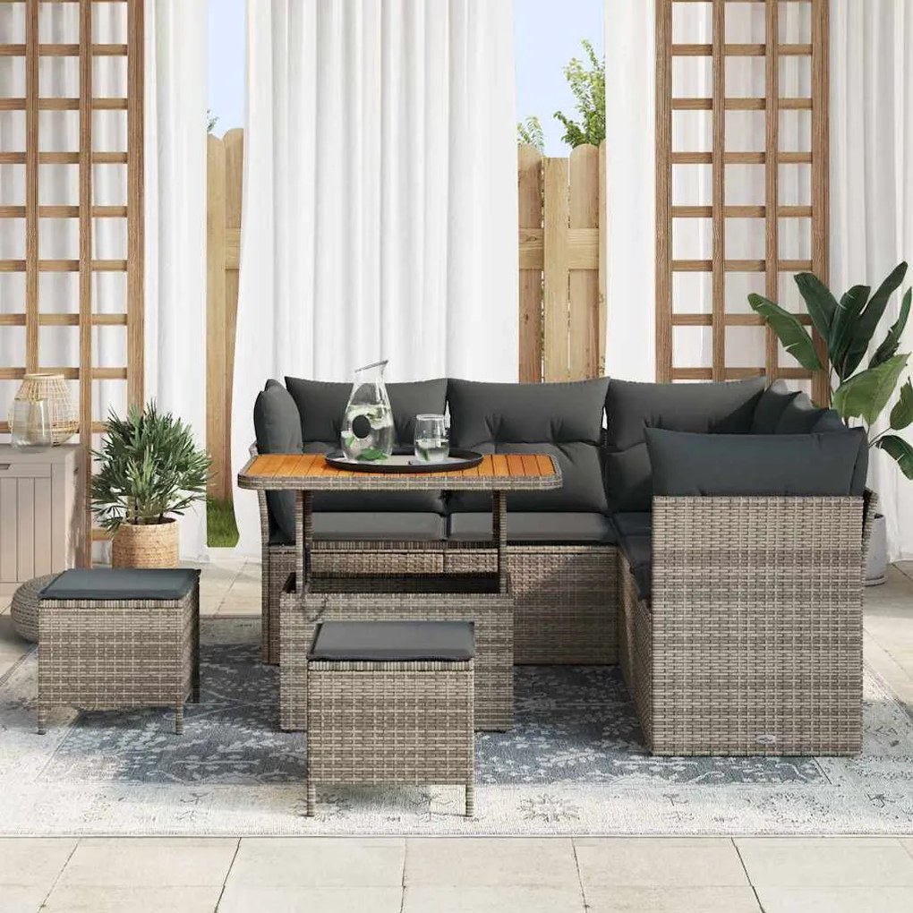 vidaXL Σετ Καναπέ Κήπου Ρυθμιζόμενο ύψος 8 pcs Γκρι συνθετικό ρατάν