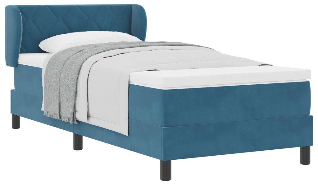 vidaXL Κρεβάτι Box Spring με Στρώμα Σκούρο Μπλε 90x190 εκ. Βελούδο