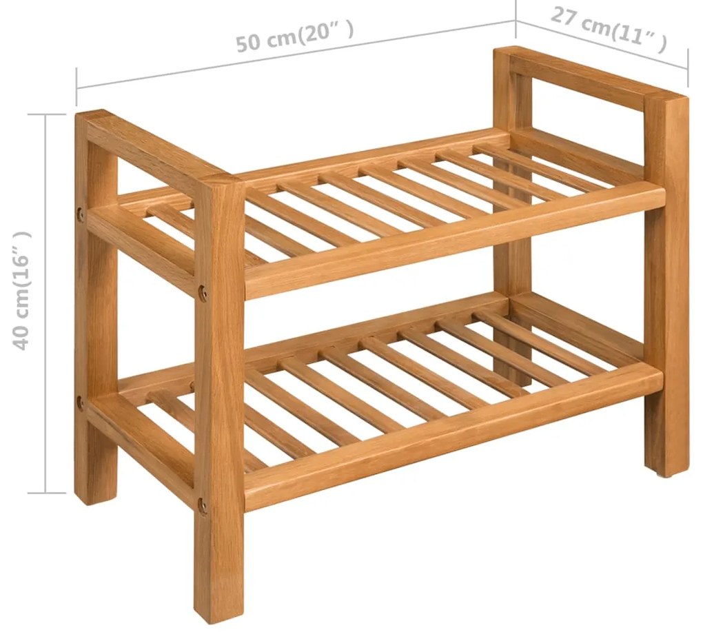 vidaXL Παπουτσοθήκη με 2 Ράφια 50 x 27 x 40 εκ. από Μασίφ Ξύλο Δρυός